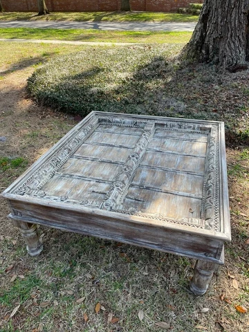 Whitewash Coffee Table, Eclectic Rustic Farmhouse Antique Chai Table 45x42 Cover
