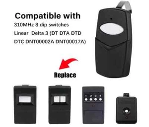 1 Black Garage Door Remote For Linear Delta DTC DTD DNT00002A 8-Dip 310MHzv - Picture 1 of 6