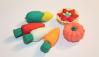 6 MINI Veggies Food Kids Eraser LOT Erasers Prize Charms FIDGET Toys FUN Foodie