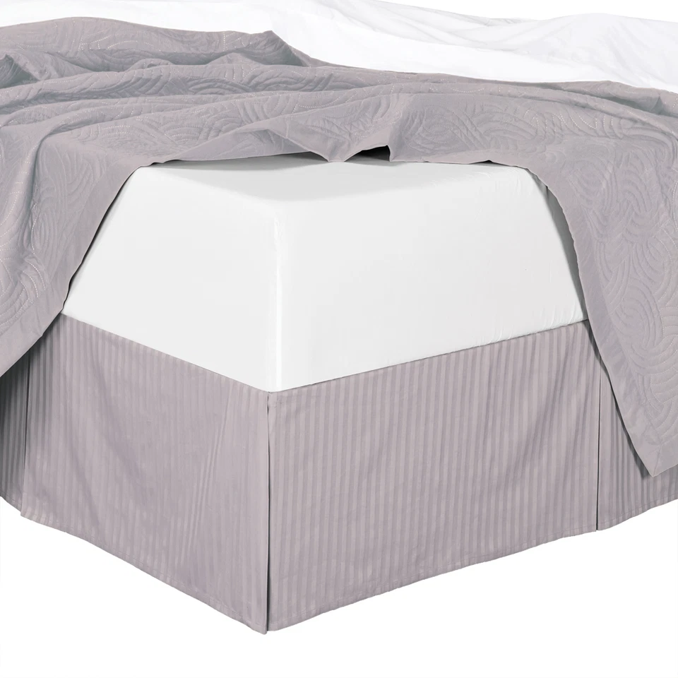 Королевский размер шелк дамасская полоса шикарный кровать юбка с 14» падение 100% микрофибры - Изображение 1 из 1