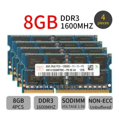 32GB 4x 8GB 4GB 2Rx8 DDR3 PC3-12800S 1600MHz 1.5V CL11 Laptop RAM For Hynix Lot - Image 1 of 4