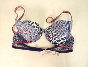 Victoria Secret Lined Demi Underwire 34B Blue Geometric - Picture 1 of 5