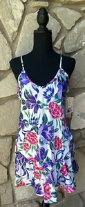 Vintage LA INTIMATES Nightgown Medium White Multicolor Floral Satin NEW - Imagen 1 de 11
