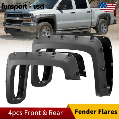 Fender Flares for 14-19 Chevy Silverado 1500 2500 3500 HD Pocket Rivet Smooth - Image 1 of 4