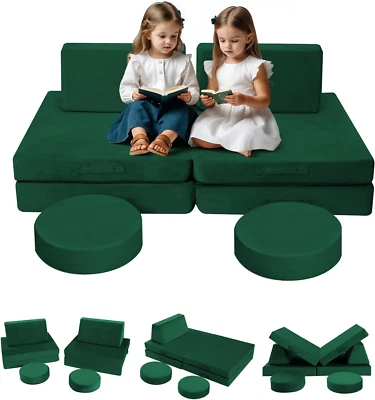 Sofá modular de 8 piezas para niños - Sofá convertible verde de espuma para niños pequeños para Playro Foto 1 de 4
