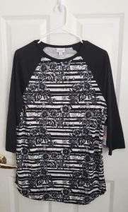 LuLaRoe Randy Baseball T Black White Unicorn 🦄 XL 16/18 Tunic 3/4 Sleeves New - Picture 1 of 4