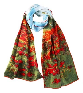 Women's 100% Luxurious Long Silk Scarf Classic Art Collection Green - Picture 1 of 6