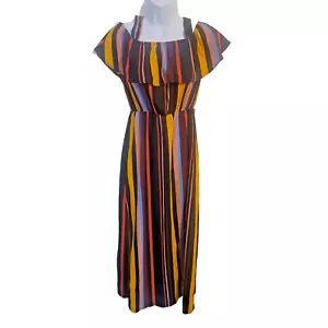 Rare Vintage 70s Style 90s Dress S Full Circle Multicolor Stripe Party - Picture 1 of 3