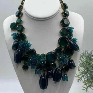 J. Crew Green Bauble Blumenmuster Cluster Lucite Lätzchen Wasserfall Halskette - Bild 1 von 15