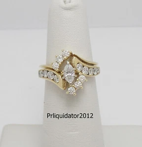 1CT Natural Marquise Diamond Engagement Wedding Ring Set 14K Yellow Gold Band - Picture 1 of 14