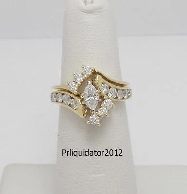 1CT Natural Marquise Diamond Engagement Wedding Ring Set 14K Yellow Gold Band - Image 1 of 4