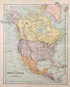 Mapa grabado antiguo de América del Norte 1885 - Groenlandia - pliegue central - Imagen 1 de 3