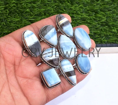 5pcs Blue Owyhee Opal Gemstone Ring Wholesale lot 925 Silver Plated WHR-59 - Image 1 of 4