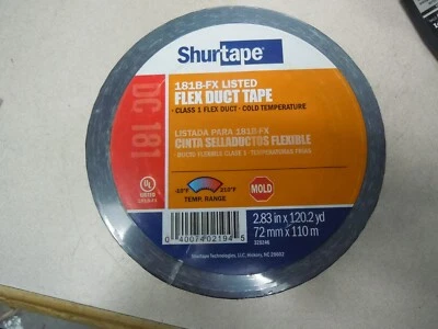 Shurtape 106634 DC 181 3" Flex Duct Film Tape, Black Printed, 72mm x 110m