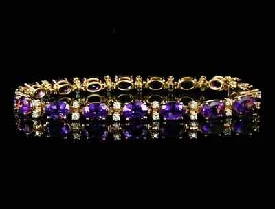 Brazalete de diamantes de amatista creado en laboratorio de corte ovalado de 10 quilates para mujer enchapado en oro amarillo de 14 quilates Foto 1 de 4