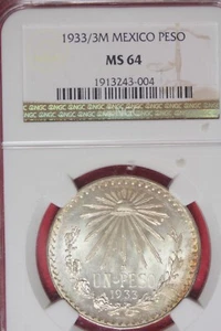 1933/3M NGC MS64 MEXICO PESO #B43267 - Picture 1 of 2