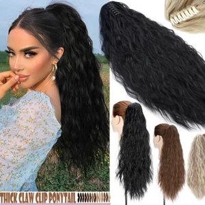 Jaw Claw Ponytail Extension As Human Hairpiece Pony Tail Clip In Hair Long Thick - Picture 1 of 130