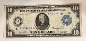 1914 $10 Boston District, Federal Reserve note, VF , Scarce ! - Picture 1 of 2