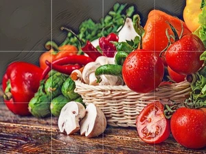 Mosaico Cerámico Panel de Decoración de Cocina Cesta de Verduras Salpicadero Azulejo Arte Mural - Imagen 1 de 8