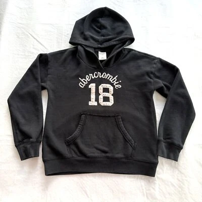 Girls Abercrombie Kids 18 Sweatshirt Hoodie Youth M/12 Embroidered Pocket Black - Image 1 of 4