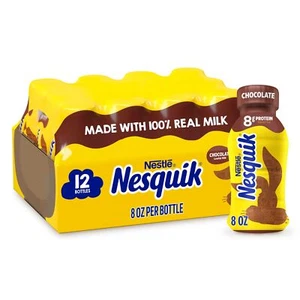Nesquik Chocolate Lowfat Milk Pack of 12 Resealable 8 oz Bottles Gluten Free - Picture 1 of 10