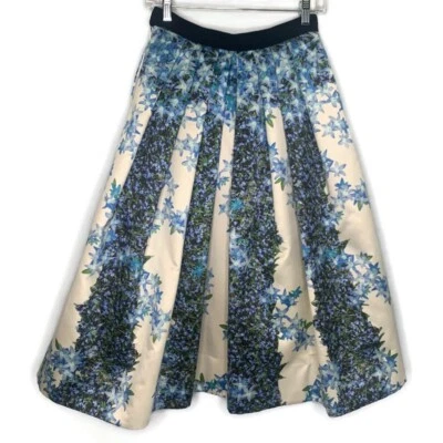 Falda Midi Tibi 100% Seda Gazar Azul Floral Plisada Acera Completa Lujo Talla 2 Foto 1 de 4