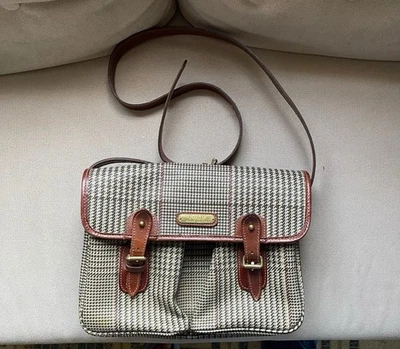 POLO RALPH LAUREN Authentic Houndstooth Brown Canvas and Leather Trim Crossbody - Image 1 of 3