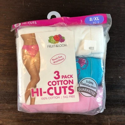 Fruit of the Loom Women's Hi-Cuts Underwear Cotton 8 XL Pink Blue White 3 Pack - Image 1 of 4