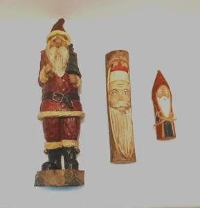 Vintage Hand Carved Wooden Santas set of 3 - Picture 1 of 17