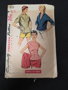 Simplicity Sewing Pattern #1172 Ladies Fitted Darts Top Size 12 Bust 30" 1940s - Imagen 1 de 4