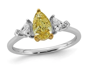 1.45 Carat (ctw VS, F) Certified Lab-Grown Yellow Pear Diamond Ring 14k Gold - Picture 1 of 5