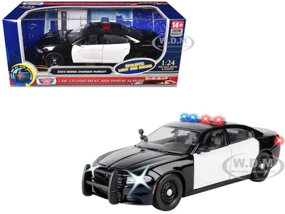 2023 DODGE CHARGER PURSUIT W/LIGHTS & SOUNDS BLACK & WHITE 1/24 MOTORMAX 79622 - Image 1 of 4