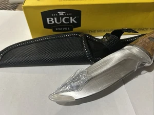 Buck Knives 853 Style Fixed Blade Wood Handled Drop Point Knife w/Nylon Sheath - Picture 1 of 9