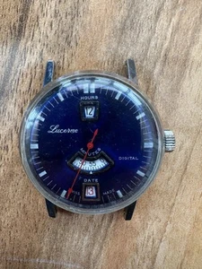 Vintage Lucerne Digital Jump Hour Watch, Excellent Condition, Amazing Blue Dial. - Picture 1 of 5