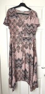 F&F Pink Multi Col Cap Sleeve Asymmetrical Bottom Dress For Woman UK 10 - Picture 1 of 19