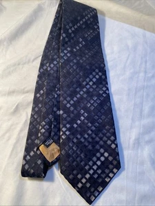 Kenzo Homme Dark  Blue Geometric Blocks Embroidered Pattern Silk Tie - Picture 1 of 10