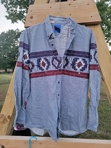 Roper Western Aztec Tribal Southwest Button Shirt Rodeo Cowboy USA Mens VTG Larg - Picture 1 of 10