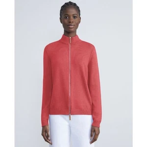 LAFAYETTE 148 Silk Cotton Knit Bomber Mock Neck Full Zip Cardigan Sweater Size L - Picture 1 of 13