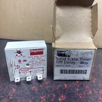 Dayton 6A858 Relé de estado sólido fuera de retardo 120 VCA 3-60 segundos ajustable Foto 1 de 2
