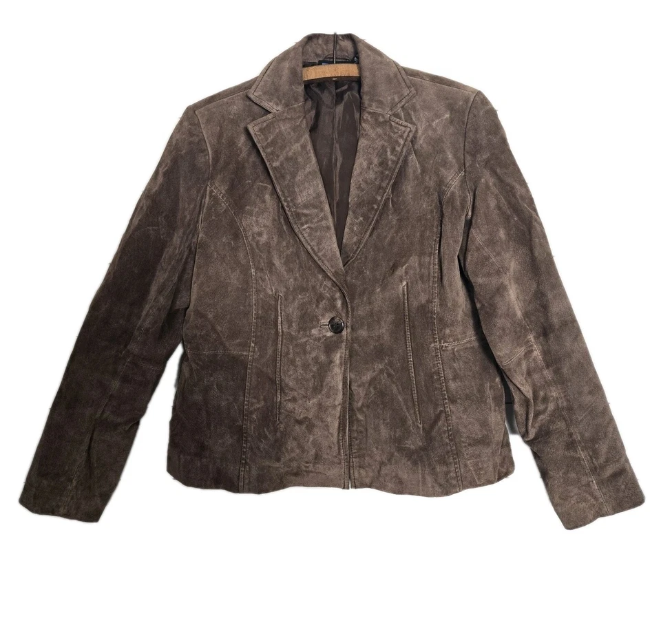 Chaqueta de gamuza con botones marrón RELATIVITY para mujer talla PL Foto 1 de 4
