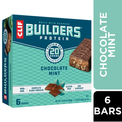 Barritas proteicas CLIF BUILDERS sabor chocolate menta, proteína vegetal, barra sin gluten Foto 1 de 4