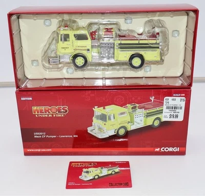 CORGI - 1:50 SCALE DIECAST - FIRE TRUCK - MACK CF PUMPER YELLOW - LAWRENCE, MA - - Image 1 of 4
