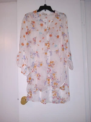 Camisa larga con botones Hope Springs floral boho para mujer, transparente. Nuevo con etiquetas Talla XL Foto 1 de 4