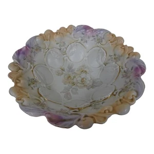 Antique Germany IPF Round 11" Floral Ceramic Serving Bowl Fruit Roses Purple - Picture 1 of 19