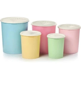 Tupperware Set di Bidoni Nidificati 10 Pezzi in Colori Vintage, Lavabili in Lavastoviglie - Foto 1 di 5