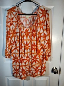 Michael Kors Bauernbluse orange Blumen Sunburst Gr. 1X Cottagecore Beach Cruis - Bild 1 von 7