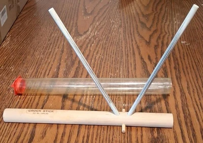 Vintage Crock Stick Two Rod Knife Sharpener Scissors Blade Sword Ceramic & Wood - Image 1 of 4