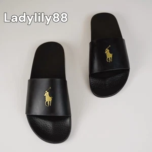 NWT Polo RALPH LAUREN Slide Sandal Men's Signature Gold Pony Black - Picture 1 of 7