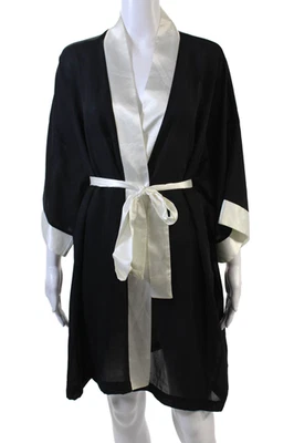 Bata negra manga 3/4 Josie by Natori para mujer color bloque corbata delantera talla XS Foto 1 de 4