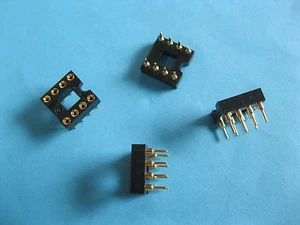 600 pcs IC Socket Adapter Gold plated Round 8 Pin headers Pitch 2.54mm X=7.62mm - Picture 1 of 4